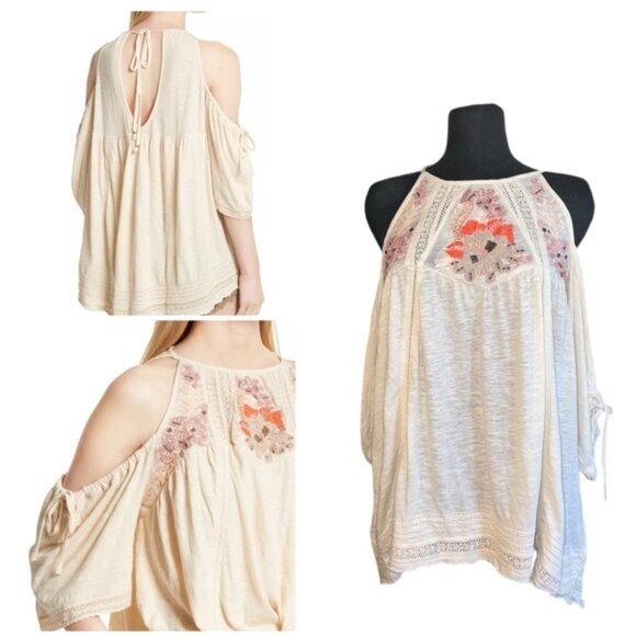 Free People Tops - Free People Fast Times Cold Shoulder Top Sz. Medium (Neutral) 152214